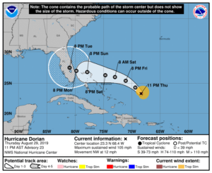 An example hurricane cone of uncertainty